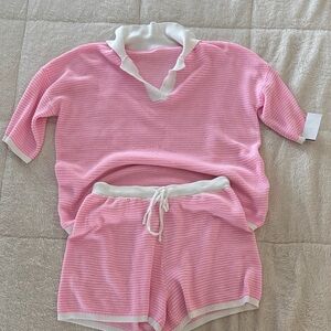 Amazon Pink and White Knit Two-Piece Skirt Set